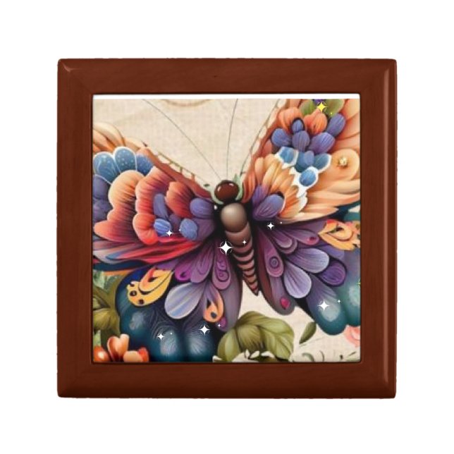 Butterfly Bliss: Wooden Jewelry Keepsake Box (Front)