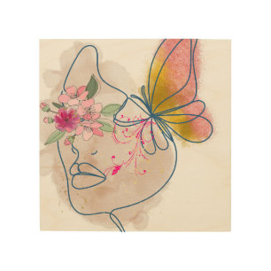 Butterfly Bloom – Abstract Floral Face Art" Wood Wall Art