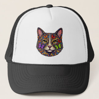 Butterfly Bloom Colorful Cat Portrait | Cats Mom Trucker Hat
