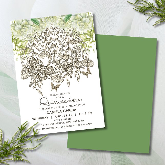 Butterfly Bloom Watercolor Rose Quinceañera Invitation (Creator Uploaded)