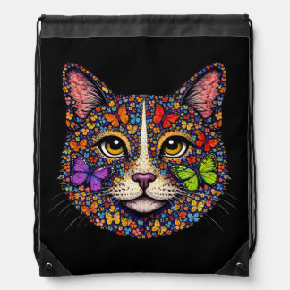 Butterfly Blooms Cat Portrait | Cats Mom Daypack Drawstring Bag
