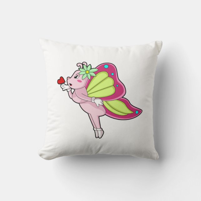 Butterfly Blossom Heart Throw Pillow (Front)