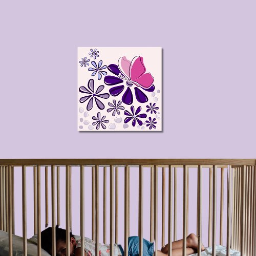 Butterfly  Blossoms Doodle Pink and Purple Art Poster