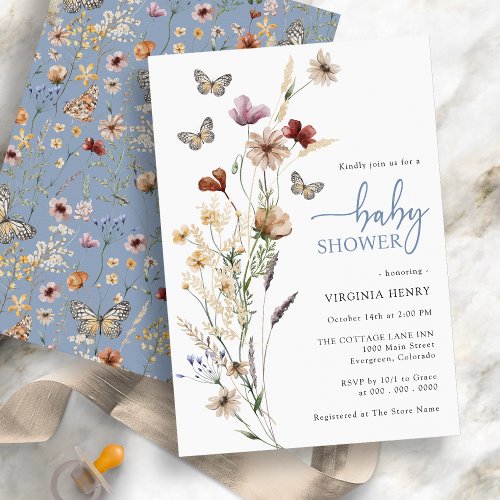 Butterfly Blue Baby Shower Invitation
