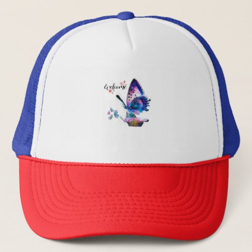 butterfly blue beautiful is colorful trucker hat