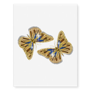 Butterfly blue brown gold elegant temporary tattoos