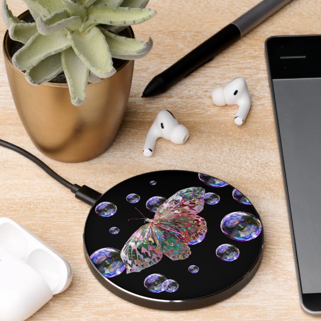 Butterfly & Blue Bubbles Wireless Charger (Desk 2)
