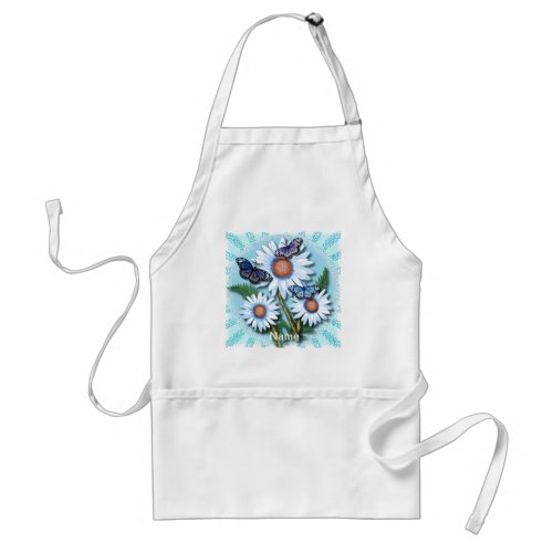 Butterfly Blue Daisies custom name Adult Apron