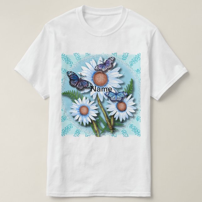 Butterfly Blue Daisies  T-Shirt (Design Front)