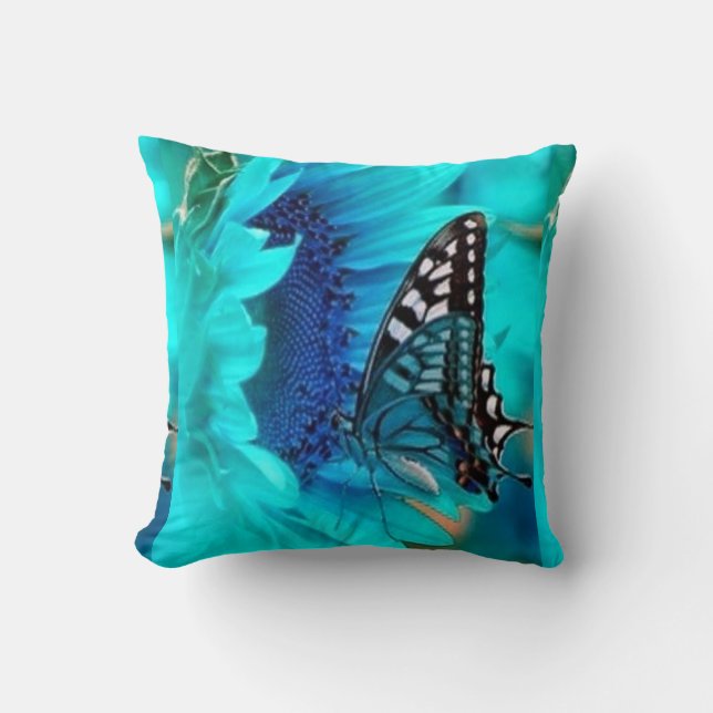 Butterfly Blue Decorative Throw Pillow (Front)
