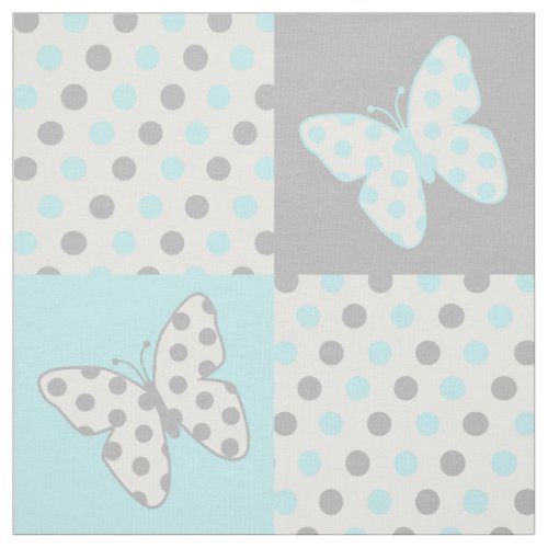 Butterfly Blue Gray Polka Dots Fabric