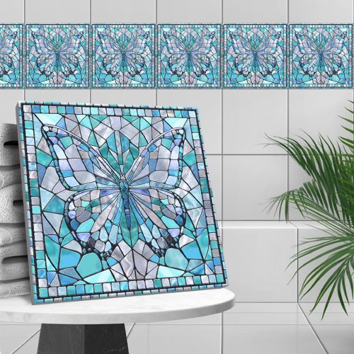 Butterfly _ blue mosaic art ceramic tile