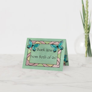 Butterfly Blue on Emerald Green Letterpress Thank You Card