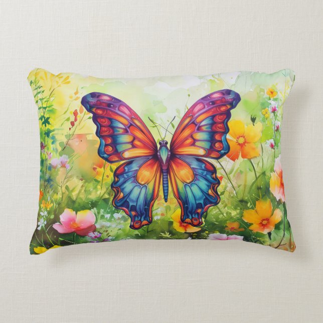 Butterfly Blue Orange Wings Accent Pillow (Front)