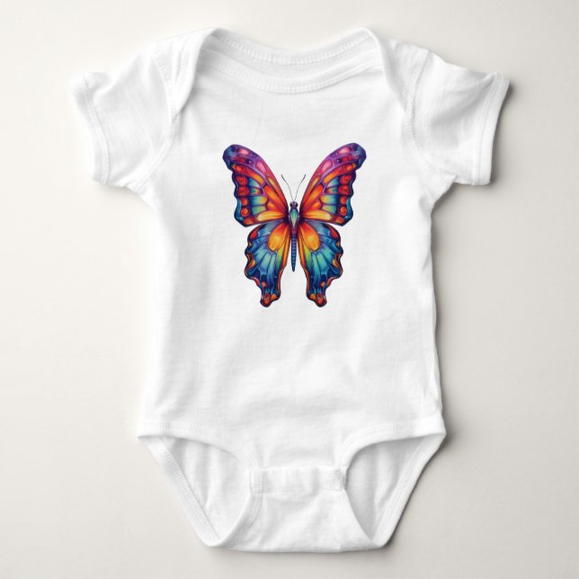 Butterfly Blue Orange Wings Baby Bodysuit (Front)