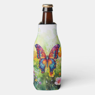 Butterfly Blue Orange Wings Bottle Cooler