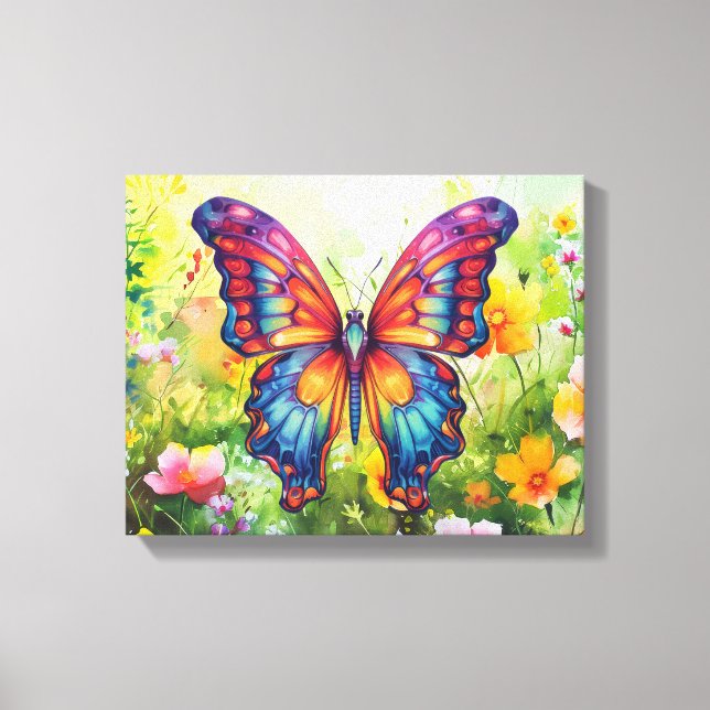 Butterfly Blue Orange Wings Canvas Print (Front)