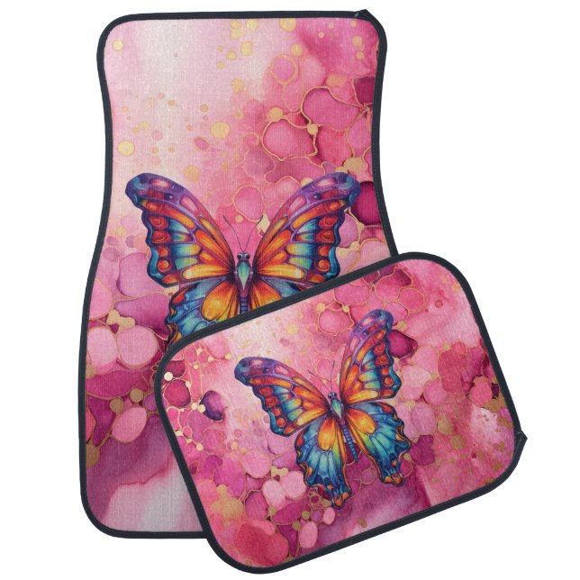 Butterfly Blue Orange Wings Car Floor Mat (Set)