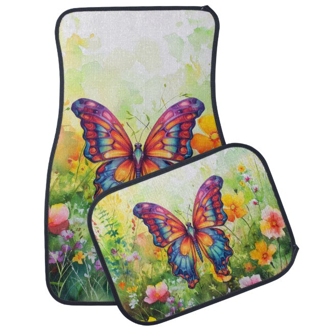 Butterfly Blue Orange Wings Car Floor Mat (Set)