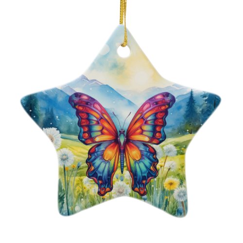 Butterfly Blue Orange Wings Ceramic Ornament