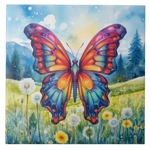 Butterfly Blue Orange Wings Ceramic Tile