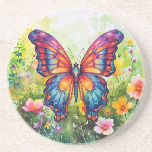 Butterfly Blue Orange Wings Coaster