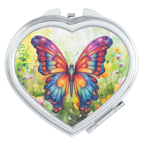 Butterfly Blue Orange Wings Compact Mirror