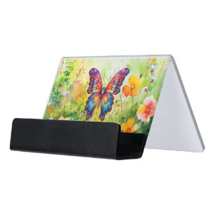 Butterfly Blue Orange Wings Desk Business Card Holder