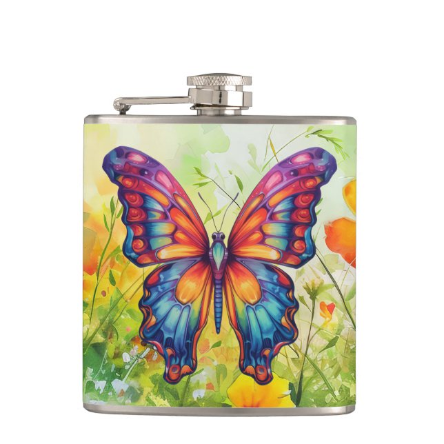 Butterfly Blue Orange Wings Flask (Front)