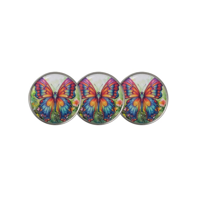 Butterfly Blue Orange Wings Golf Ball Marker (3 Up)