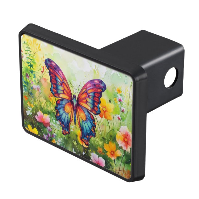 Butterfly Blue Orange Wings Hitch Cover (Top Right)