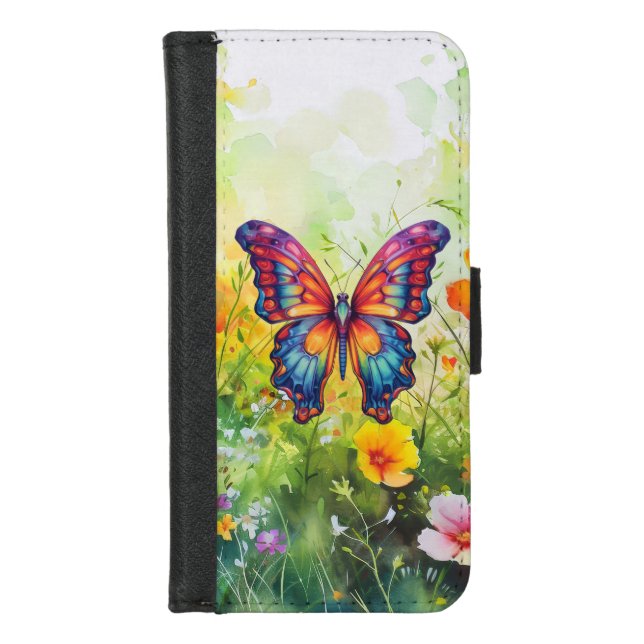 Butterfly Blue Orange Wings iPhone Wallet Case (Front)