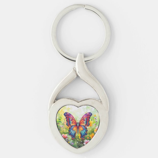 Butterfly Blue Orange Wings Keychain (Front)