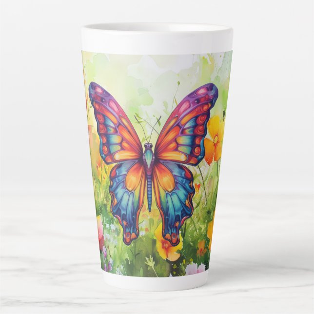Butterfly Blue Orange Wings Latte Mug (Front)