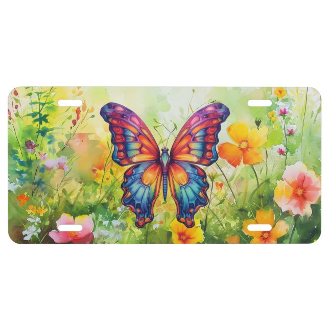 Butterfly Blue Orange Wings License Plate (Front)