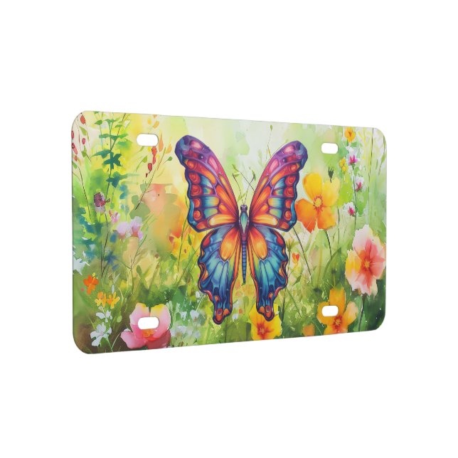 Butterfly Blue Orange Wings License Plate (Right)