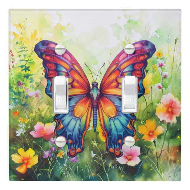 Butterfly Blue Orange Wings Light Switch Cover (In Situ)
