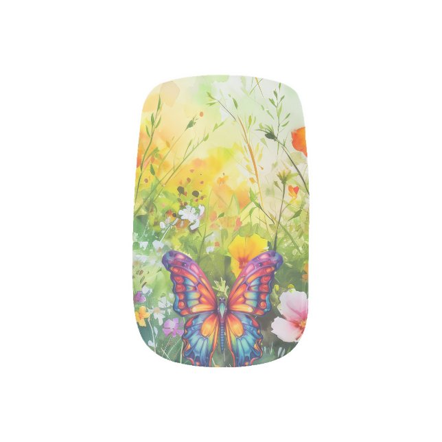 Butterfly Blue Orange Wings Minx Nail Art (Left Thumb)