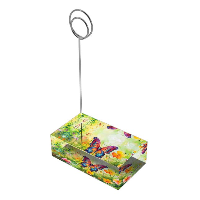 Butterfly Blue Orange Wings Place Card Holder (Corner)