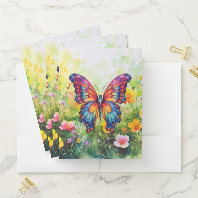 Butterfly Blue Orange Wings Pocket Folder (In Situ)