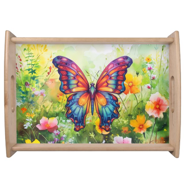Butterfly Blue Orange Wings Serving Tray (Front)