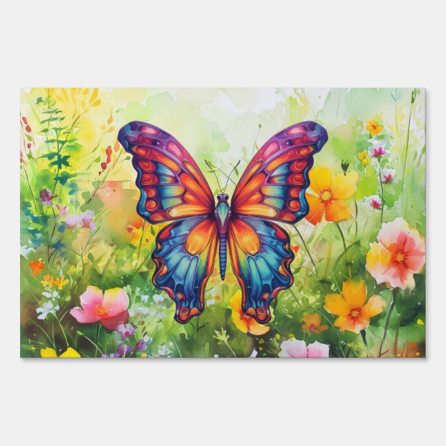 Butterfly Blue Orange Wings Sign (Front)