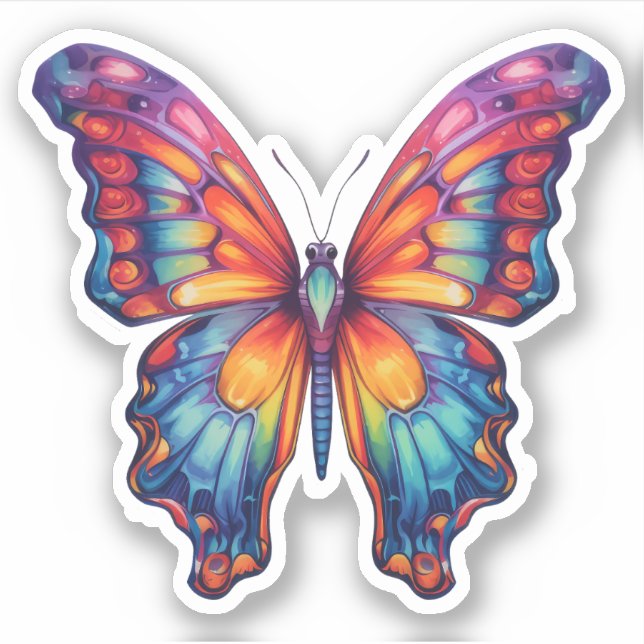 Butterfly Blue Orange Wings Sticker (Front)
