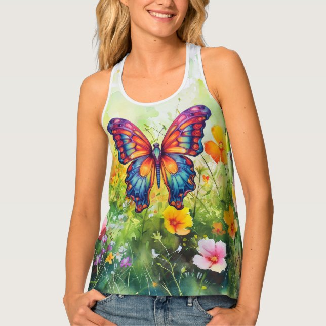 Butterfly Blue Orange Wings Tank Top (Front)