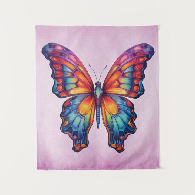 Butterfly Blue Orange Wings Tapestry (Front)