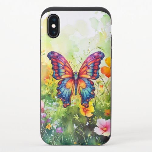 Butterfly Blue Orange Wings iPhone XS Slider Case