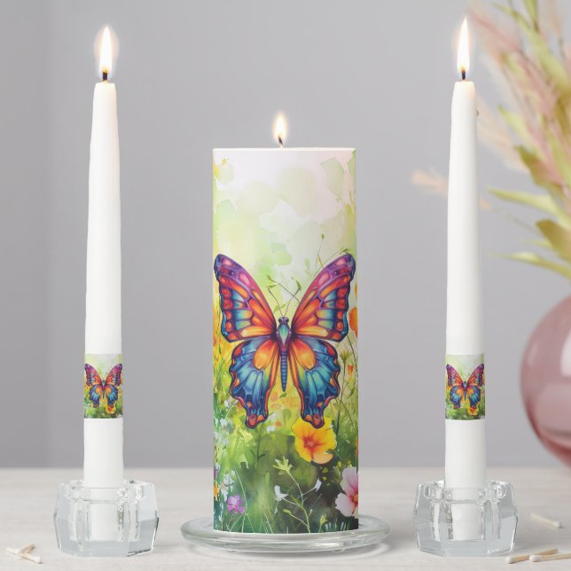 Butterfly Blue Orange Wings Unity Candle Set (In Situ)