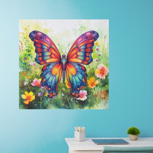 Butterfly Blue Orange Wings Wall Decal (Home Office)