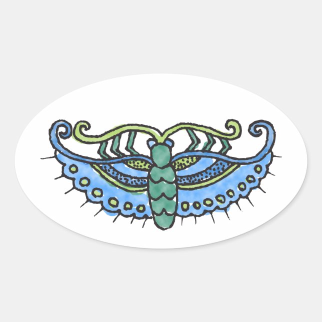 Butterfly Blue Oval Sticker (Front)