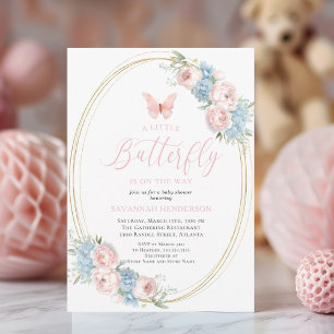 Butterfly Blue Pink Floral Baby Shower Invitation